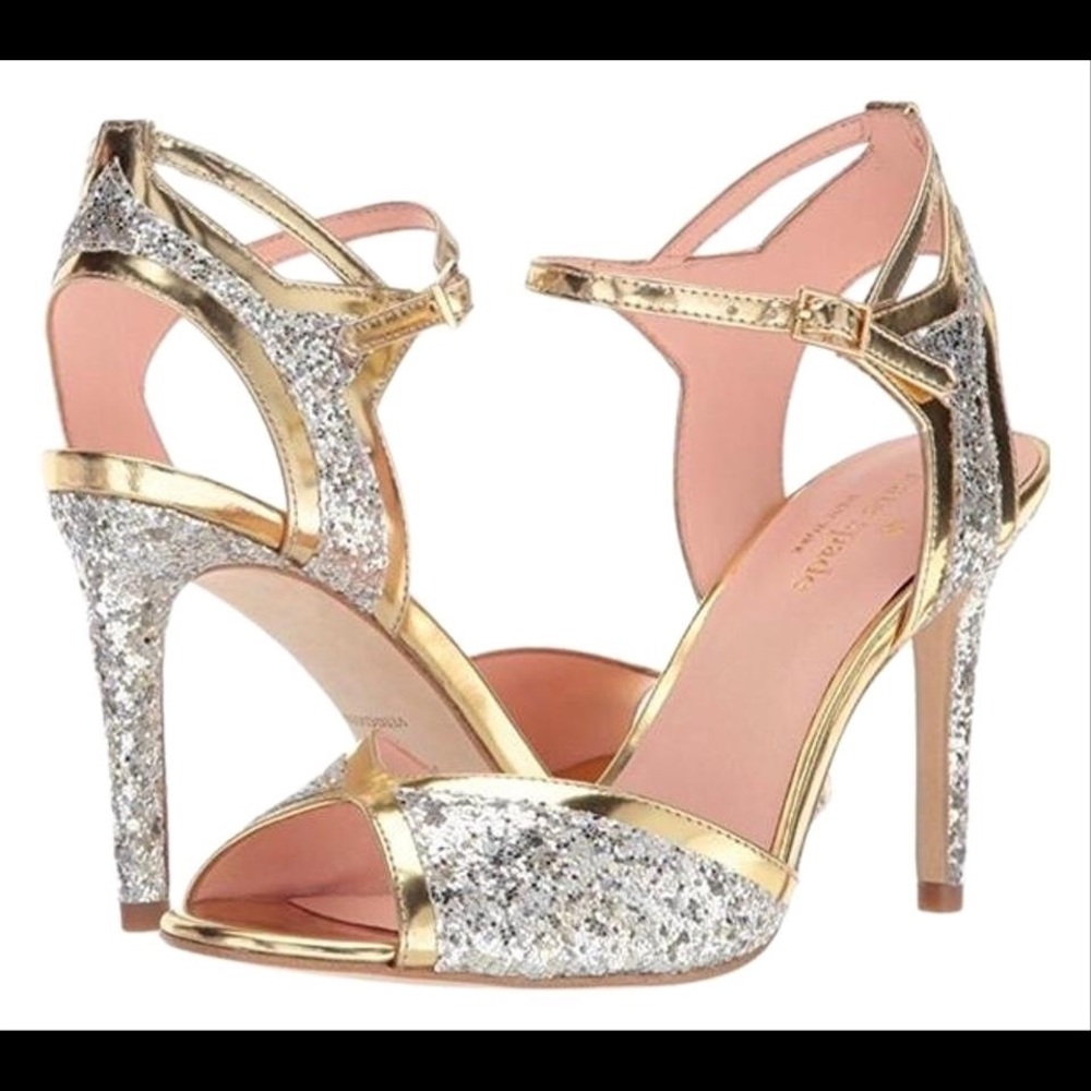 NEW Kate Spade Silver/ Gold Oak High Heel Sandals